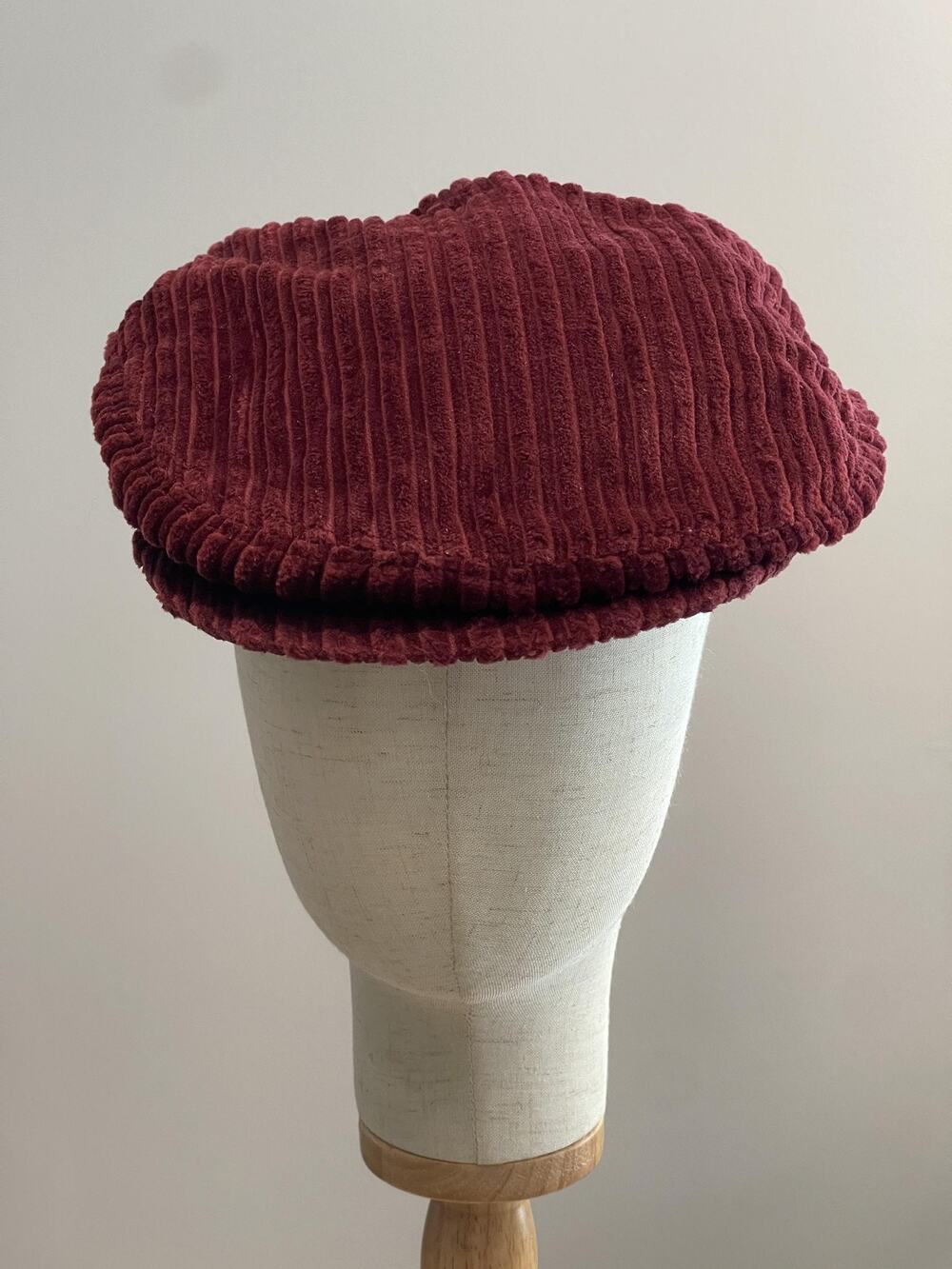 August Hat Cap Newsboy Womens One Size Red Corduroy Cotton Lined Fall Winter